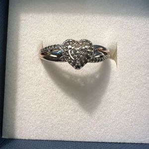 Sterling silver and diamond heart ring